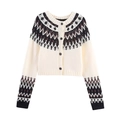 Cárdigan de punto para mujer crema con patrones Fair Isle y botones negros chic - S / Albaricoque