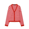 Cardigan in maglia a righe con scollo a V da donna a righe orizzontali rosse e rosa - S / Righe Rosso Rosa