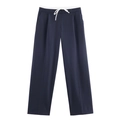 Pantaloni larghi blu navy da donna con gessato bianco e vita elastica con coulisse regolabile - XS / A Righe Blu