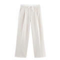 Pantaloni da donna bianco sporco a righe verticali con vita elastica e coulisse - XS / Righe Bianche