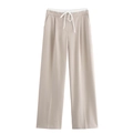 Pantaloni kaki larghi da donna con vita elastica bianca con coulisse e pieghe verticali - XS / Sabbia