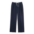 Pantaloni casual blu navy a gamba larga da donna con coulisse a contrasto - XS / Acquamarina