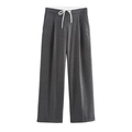 Pantaloni larghi grigio scuro da donna con vita bianca a contrasto e coulisse - XS / Antracite