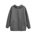 Women's oversized dark grey zip-up hoodie with hood and pockets in minimalist style - XS / Gray