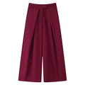 Pantalon large vintage pour femme en bordeaux foncé avec d'élégants plis sur le devant - Bordeaux