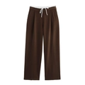 Pantaloni larghi marrone scuro con coulisse bianca a contrasto in vita per un look casual - XS / Marrone