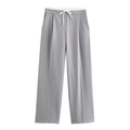 Pantaloni grigi a gamba larga a vita alta con coulisse bianca e contrasto in vita - XS / Grigio
