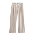 Damen Freizeithose mit weitem Bein in Beige mit Kordelzug und doppelter Faltenbildung - XS / Sandfarben