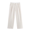 Damen Nadelstreifen-Hose mit weitem Bein, cremefarben mit elastischem Kordelzug-Bund - XS / Weiß Gestreift