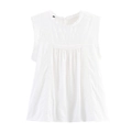 Elegantes ärmelloses weißes Baumwolltop mit Spitzenkragen und Rüschendetails für Damen - XS / Weiß