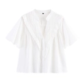 Weiße V-Ausschnitt Bluse mit Laternenärmeln, Spitzenbesatz und Knöpfen im schicken Stil - XS / Weiß