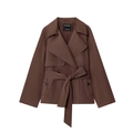 Klassieke bruine korte trenchcoat voor dames met dubbele knopen en een tailleriem - XS / Bruin