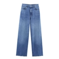 Jean taille haute à jambes larges en délavage bleu moyen avec design classique à cinq poches - Pantalon Bleu Foncé