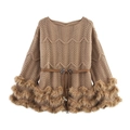 Braunes Strickkleid mit Kunstpelzbesatz und Gürtel in stilvollem Herbst-Design - S / Kaffeebraun