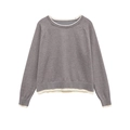 Sweat-shirt d'automne gris pour femme avec un design minimaliste à double couche et col rond - S / Gris