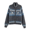 Cárdigan de punto retro con patrón jacquard de perro y cierre de botones - S / Gris
