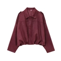 Minimalist burgundy suede jacket with drop shoulders and structured vintage silhouette - S / Burgundy