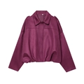 Women's burgundy suede-texture cropped jacket with stylish lapels and dropped shoulders - S / Rose Red