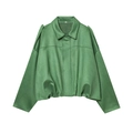 Minimalist grass green cropped jacket with puff sleeves and drop shoulder silhouette - S / Green