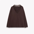 Top moderno marrone scuro da donna con scollo a V, pizzo elegante e tessuto in maglia - S / Marrone