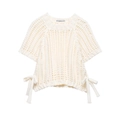 Weißer Kurzarm-Strickpullover mit Rundhalsausschnitt und seitlichen Schleifen - S / Weiß