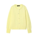 Lichtgele minimalistische gebreide cardigan met parelknoppen en een ronde halslijn - S / Geel