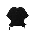 Top de punto de ganchillo negro para mujer con manga corta y lazos laterales de cuello redondo - S / Negro