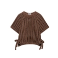 Jersey de punto calado en color marrón oscuro con lazos laterales y cuello redondo - S / café