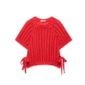Top de crochet rojo calado para mujer con lazos laterales y cuello redondo a la moda - S / Rojo