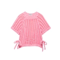 Top de punto rosa de manga corta con diseño calado y detalle de lazo lateral - S / Rosa