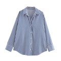 Camicia a righe bianche e blu a maniche lunghe con vestibilità ampia e colletto classico - XS / A Righe Blu Scuro