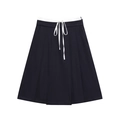 Falda plisada azul marino con cintura blanca en contraste y cordón ajustable - XS / Negro