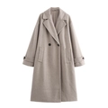 Lungo cappotto di lana grigio avena con bottoni doppiopetto e classico collo a rever - XS / Cachi