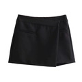 Fashionable high waist black wrap skort with asymmetric design and side welt pockets - XS / Black