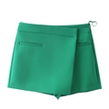Detail of green asymmetric high waist skort with decorative pocket and side zipper closure - XS / Green