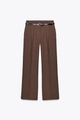 Pantaloni dritti a gamba larga marrone scuro con risvolto e sottile cintura nera - XS / Marrone