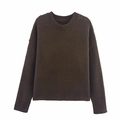 Oversized dark brown crewneck knit sweater with drop shoulder and ribbed cuffs - S / Coffee