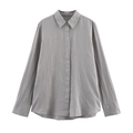 Detailed flat lay of a grey linen shirt showing lapel collar and button cuffs - XS / Gray Blazer