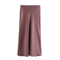 Jupe midi élégante en satin rose poudré à taille haute avec une finition soyeuse - XS / Rose Poudré