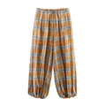 Vintage orange plaid ramie lantern pants with elastic drawstring waist and loose fit - XS / Orange Plaid