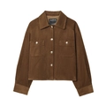 Oversized brown corduroy jacket with front pockets and silver buttons for women - XS / Brown