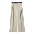 Dettaglio dei pantaloni a gamba larga a vita alta kaki con doppie pieghe e cintura nera - XS / Kaki