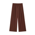 Pantaloni a gamba larga in lino marrone scuro con vita elastica e tasche laterali - XS / Marrone
