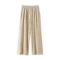 Pantaloni larghi in lino beige chiaro da donna con elastico in vita e tasche - XS / Cachi