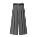Pantaloni grigi a gamba larga a vita alta da donna con cintura in pelle nera e pieghe - XS / Grigio