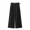 Pantaloni neri a gamba larga da donna con doppie pieghe e cintura coordinata per l'ufficio - XS / Nero