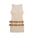 Detail of beige sleeveless mini dress featuring double brown belts with silver buckles - Off White