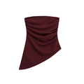 Elegant burgundy ruched tube top with asymmetric hem and textured fabric for women - XS / Burgundy