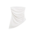 Chic white ruched off-shoulder top featuring a stylish asymmetric hem and slim fit design - XS / White