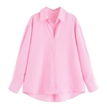 Camicia oversize a righe rosa in misto cotone con maniche lunghe e colletto classico - XS / Righe rosa sottili